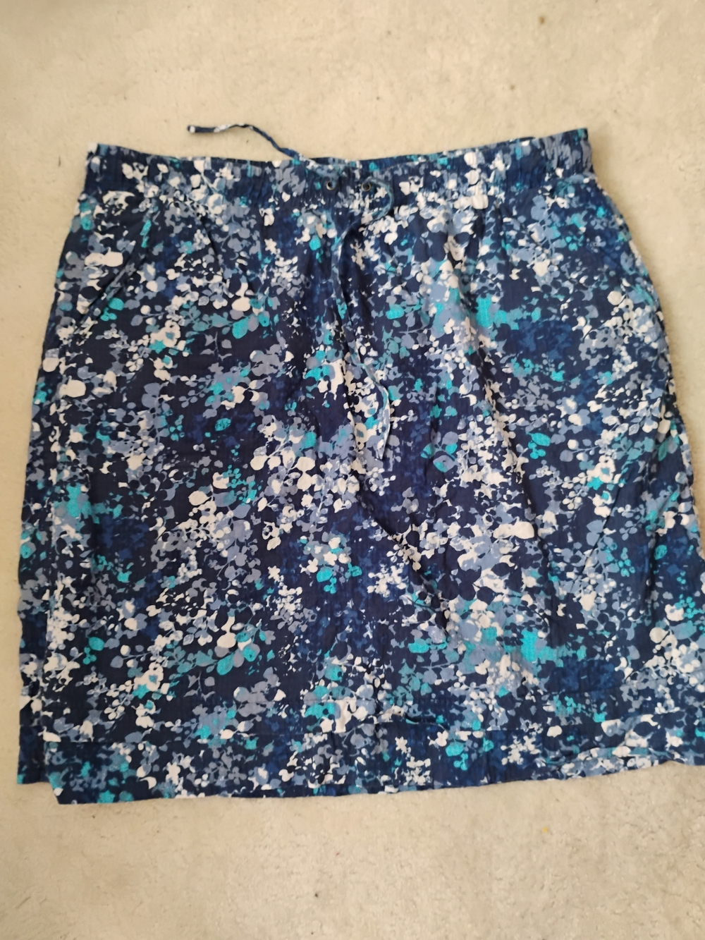 Eddie Bauer Navy Blue Floral Drawstring Mini Skirt